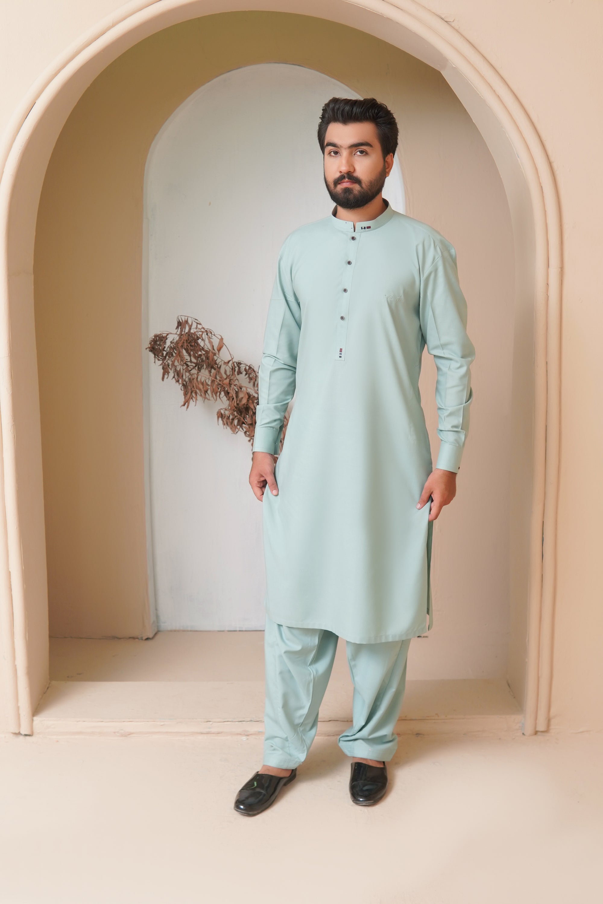Mint Grey Wash & Wear Shalwar Kameez (2-Piece) - Image 5