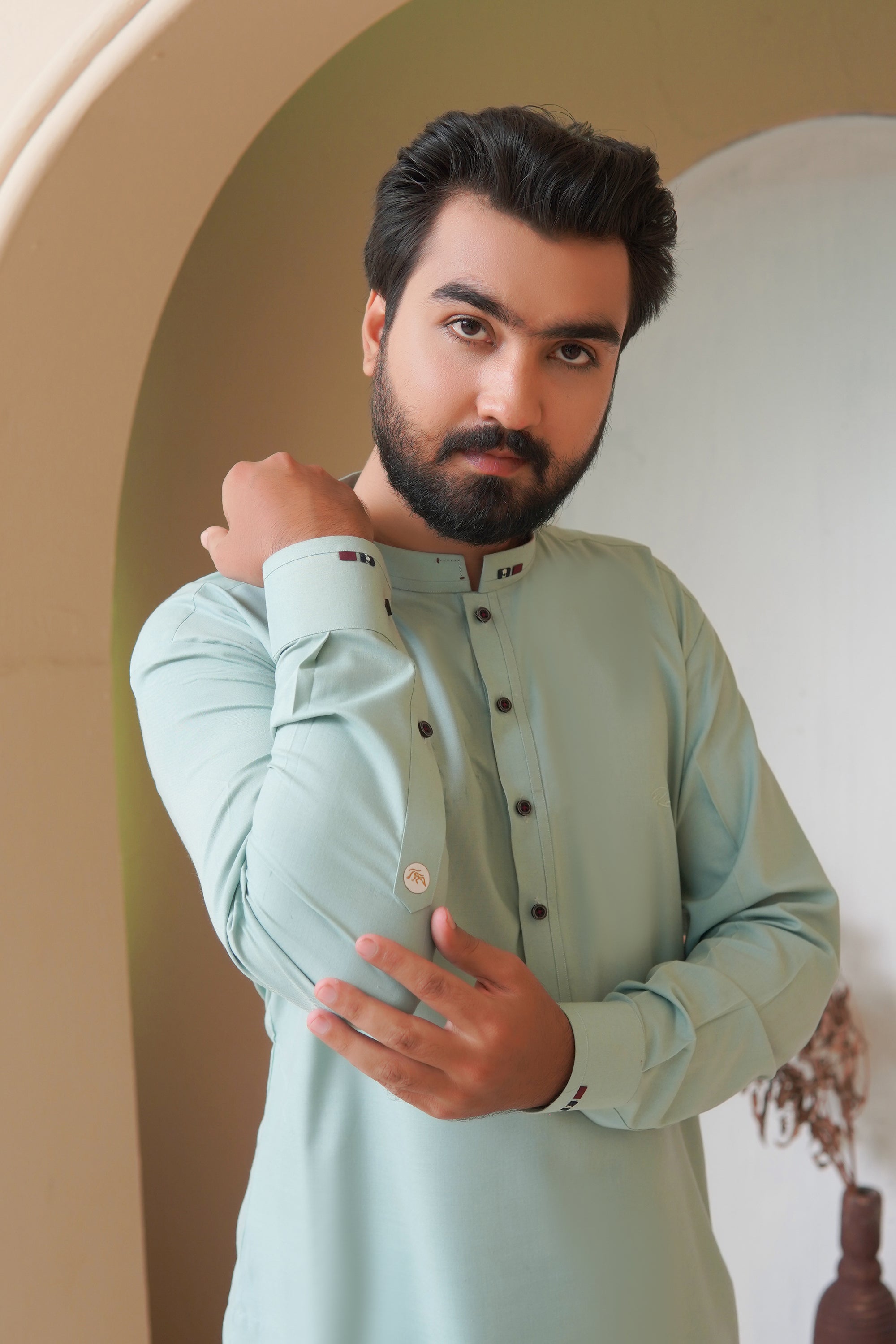 Mint Grey Wash & Wear Shalwar Kameez (2-Piece) - Image 6