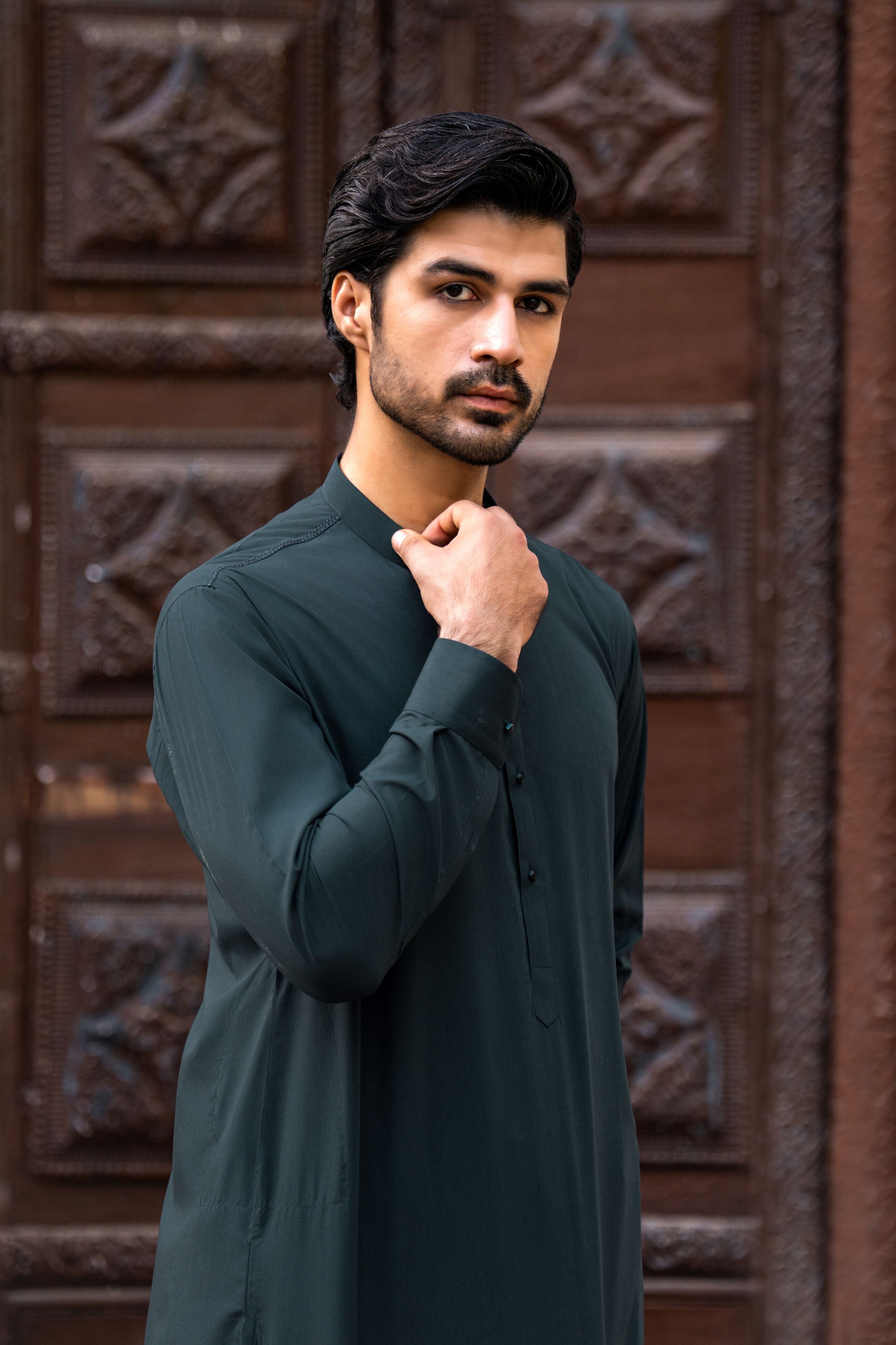 Dark Grey Wash & Wear Blended Shalwar Kameez (2-Piece) - Image 2