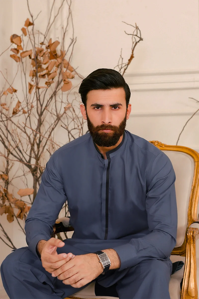 Dark Grey Wash & Wear Shalwar Kameez (2-Piece) - Image 2
