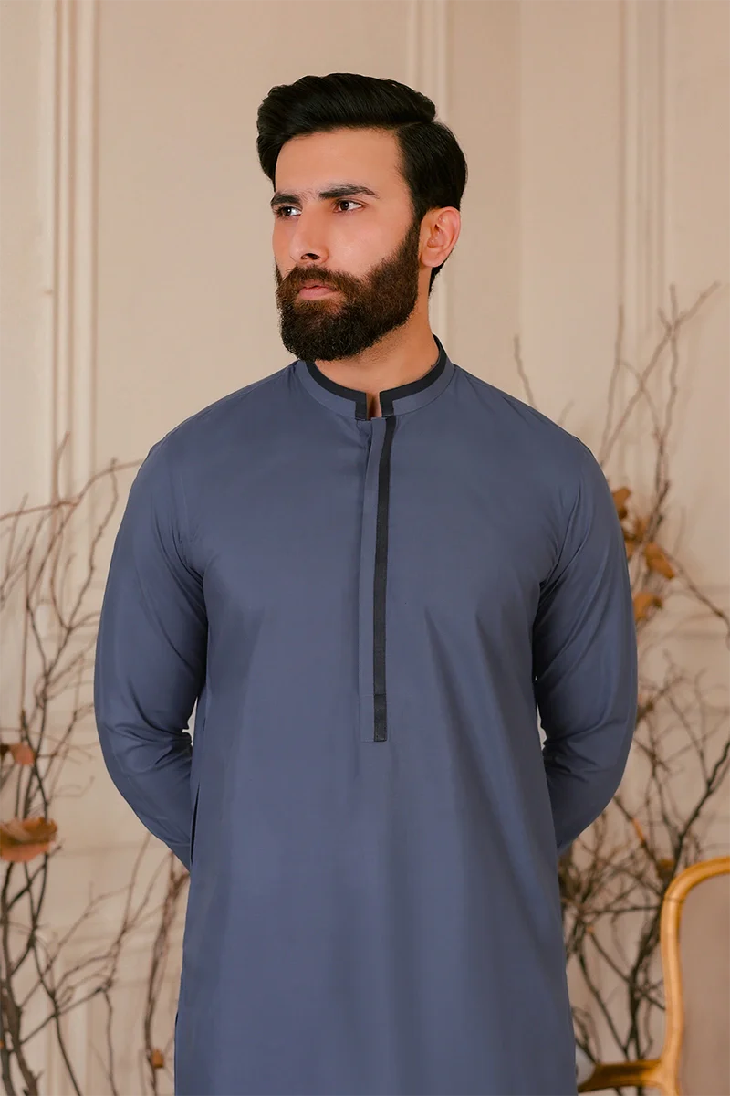 Dark Grey Wash & Wear Shalwar Kameez (2-Piece) - Image 3