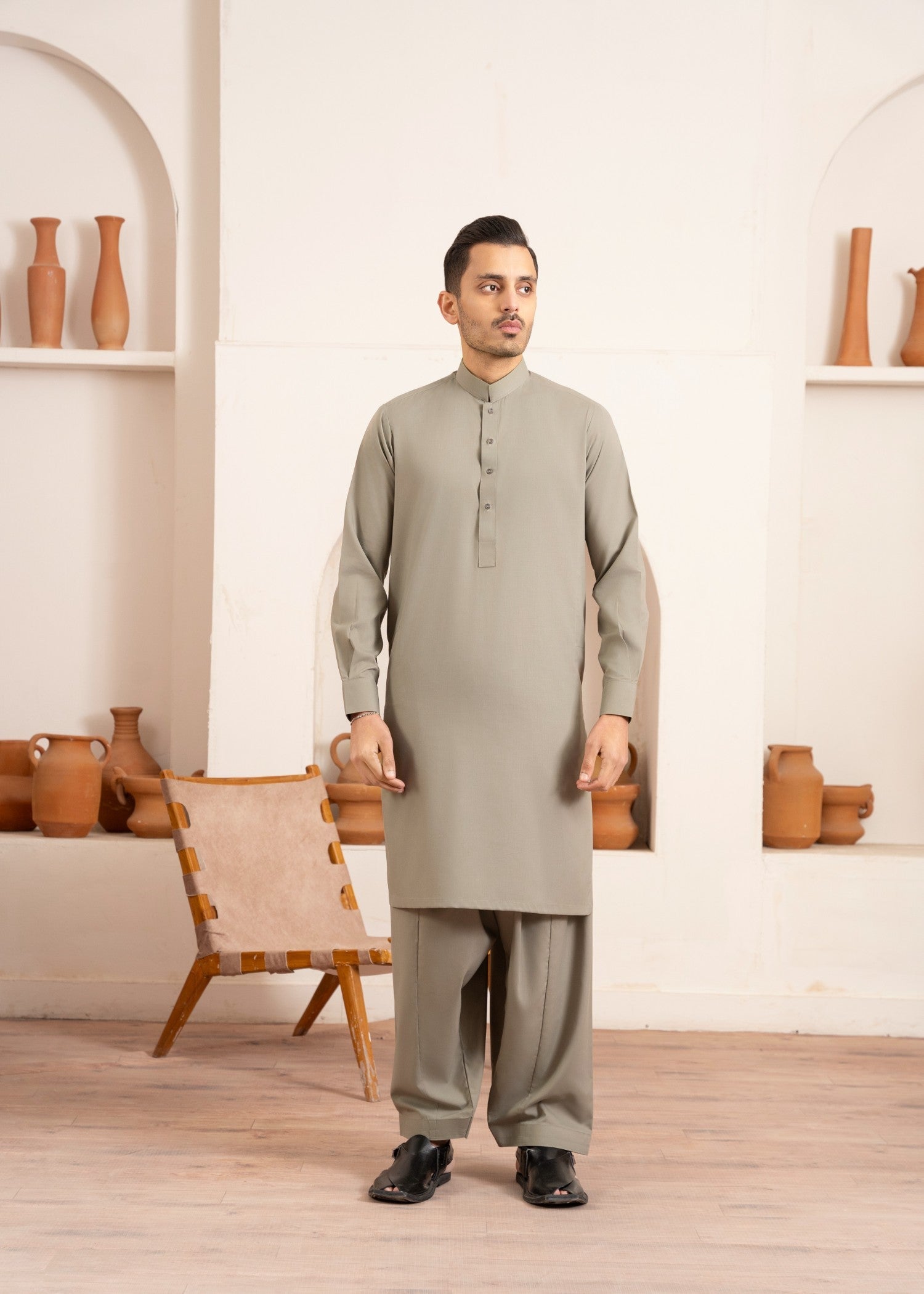 Grey Wash & Wear Shalwar Kameez (2-Piece) - Image 1