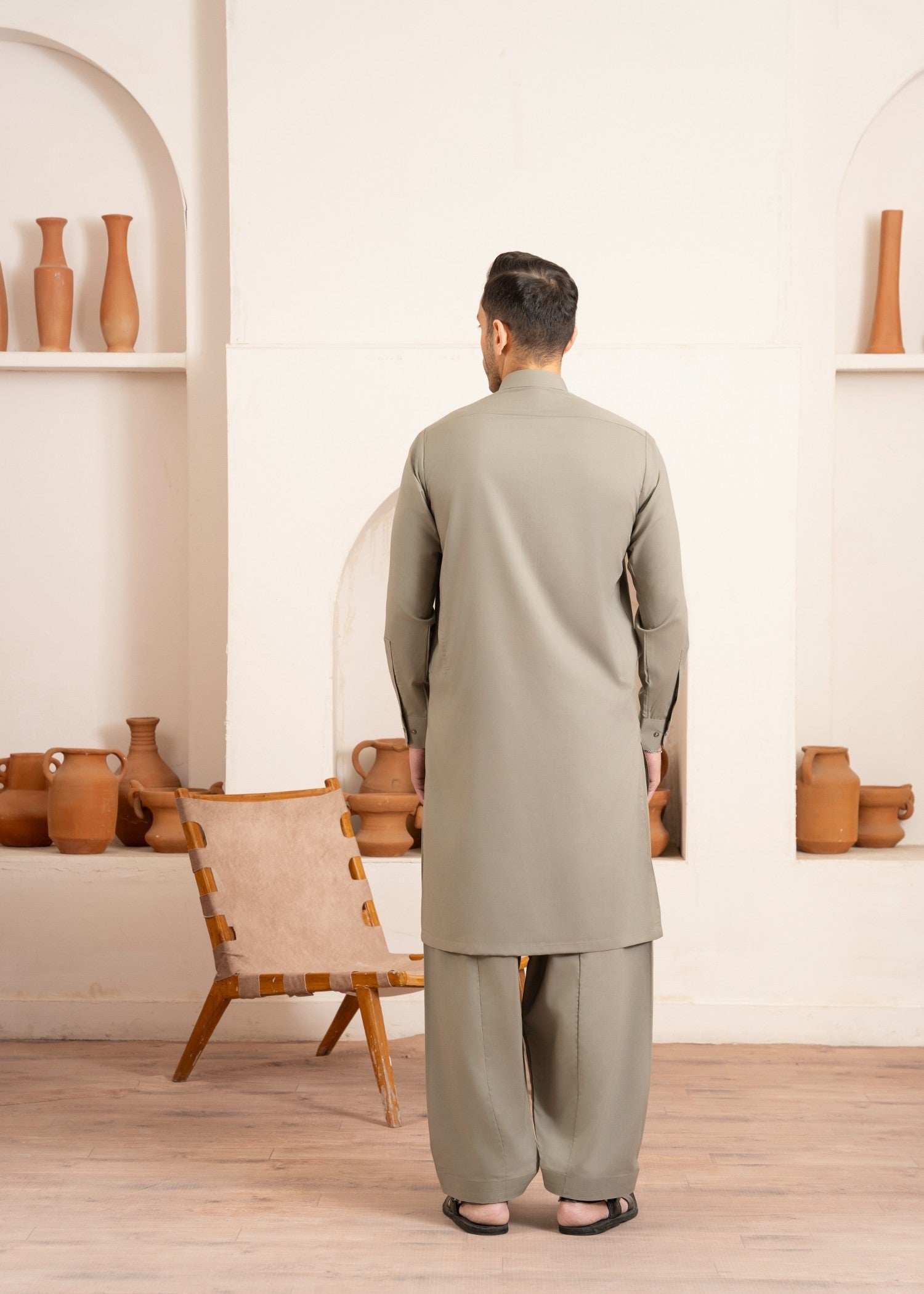 Grey Wash & Wear Shalwar Kameez (2-Piece) - Image 2