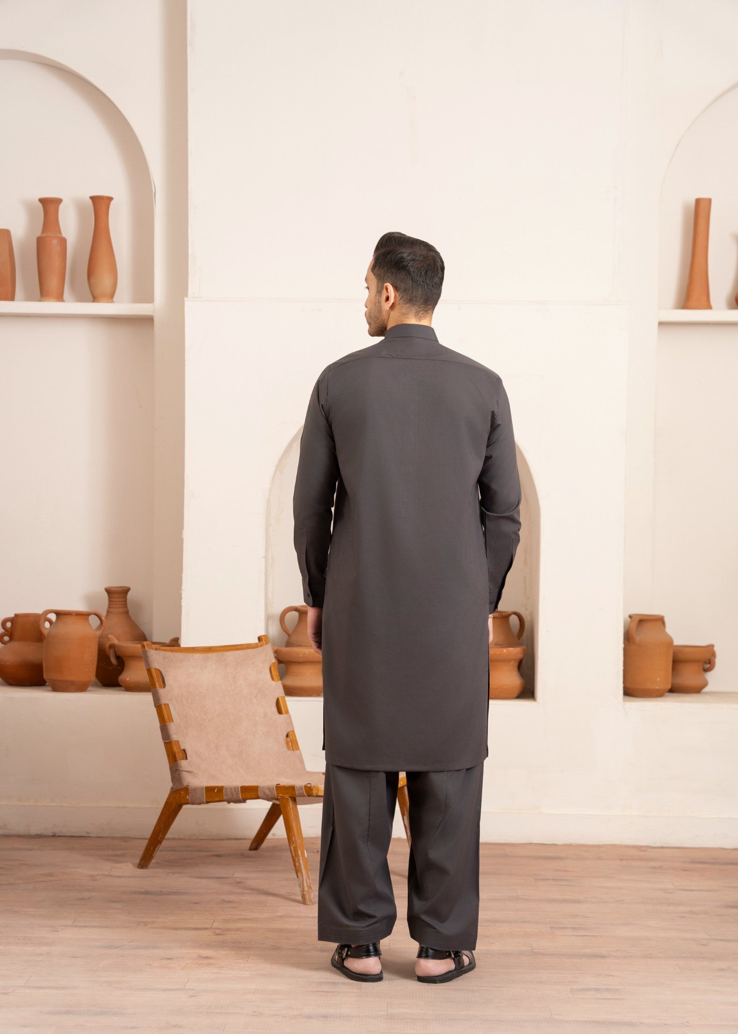 Dark Grey Wash & Wear Shalwar Kameez (2-Piece) - Image 2