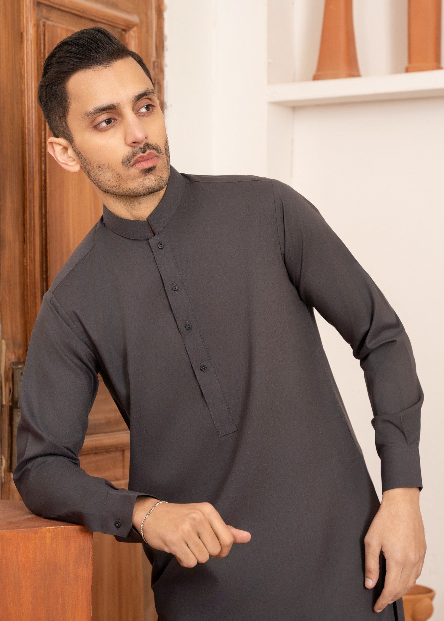 Dark Grey Wash & Wear Shalwar Kameez (2-Piece) - Image 3