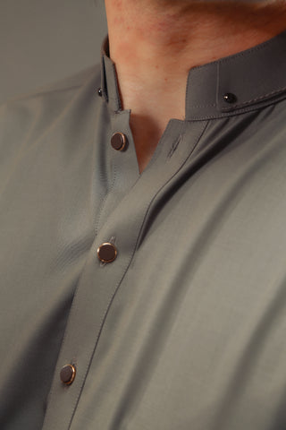 Light Grey Metal Accent Wash & Wear Shalwar Kameez (2-Piece) - Image 2