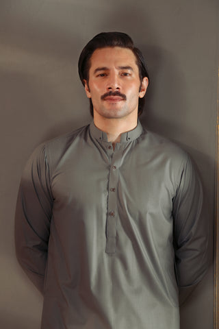 Light Grey Metal Accent Wash & Wear Shalwar Kameez (2-Piece) - Image 4