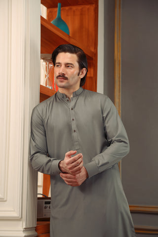 Light Grey Metal Accent Wash & Wear Shalwar Kameez (2-Piece) - Image 5