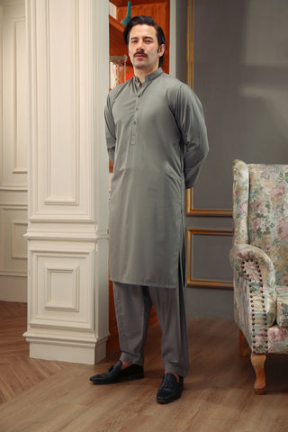 Light Grey Metal Accent Wash & Wear Shalwar Kameez (2-Piece) - Image 6