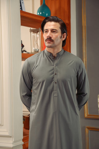 Light Grey Metal Accent Wash & Wear Shalwar Kameez (2-Piece) - Image 7