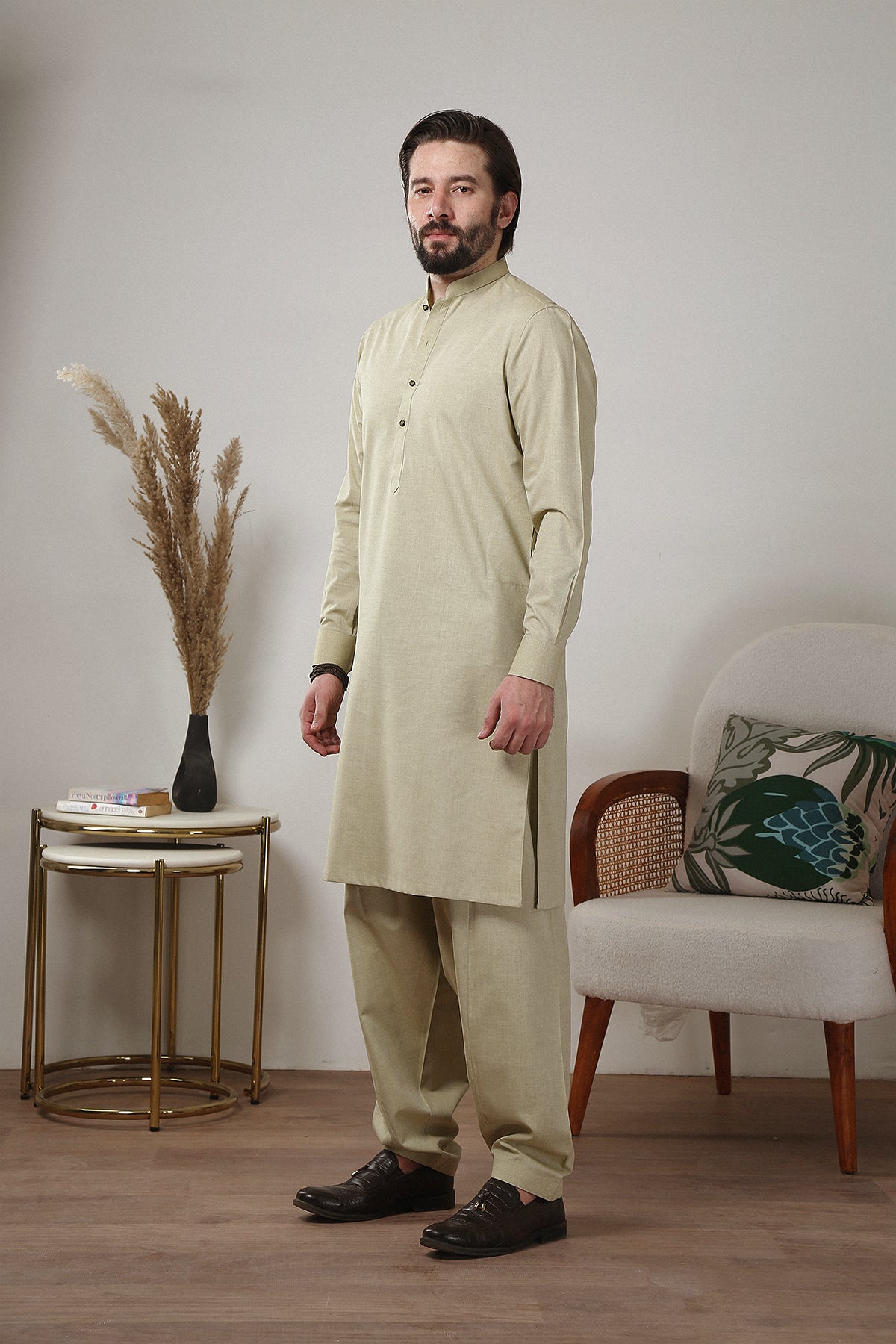 Light Grey Wash and Wear Kameez Shalwar (2-Piece) - Image 3