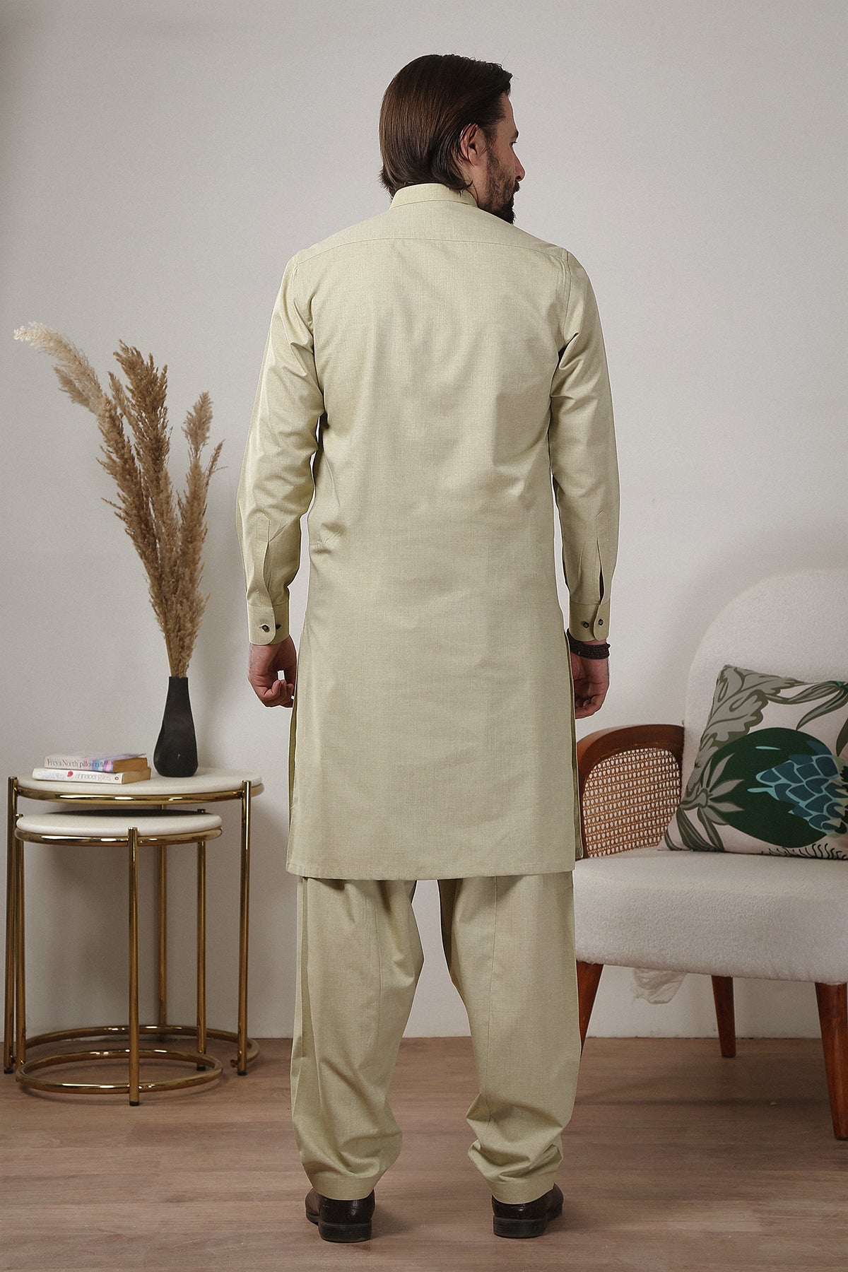 Light Grey Wash and Wear Kameez Shalwar (2-Piece) - Image 4