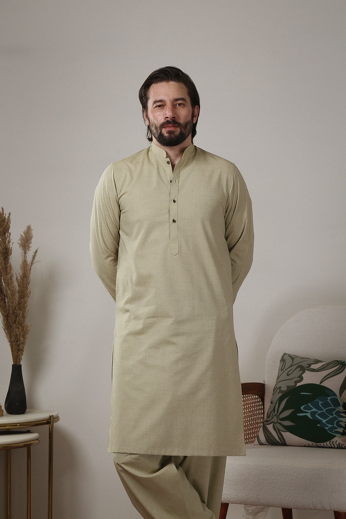 Light Grey Wash and Wear Kameez Shalwar (2-Piece) - Image 5