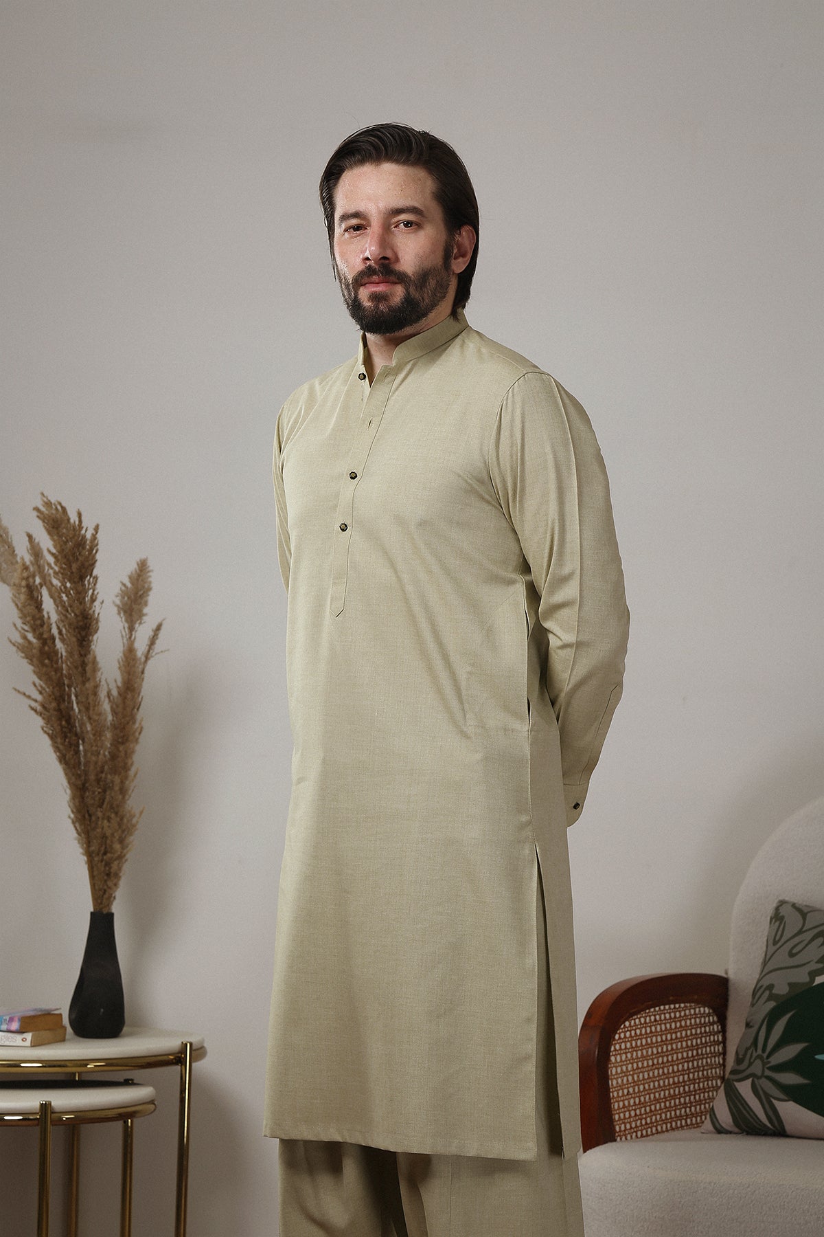 Light Grey Wash and Wear Kameez Shalwar (2-Piece) - Image 6
