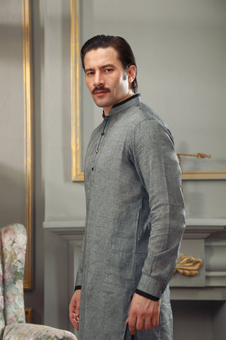 Grey Yarn-Dyed Cotton Shalwar Kameez (2-Piece) - Image 4
