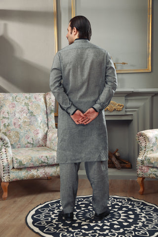 Grey Yarn-Dyed Cotton Shalwar Kameez (2-Piece) - Image 5