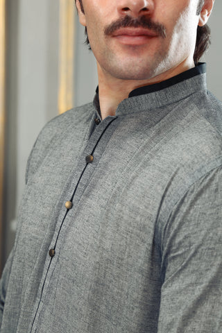 Grey Yarn-Dyed Cotton Shalwar Kameez (2-Piece) - Image 6