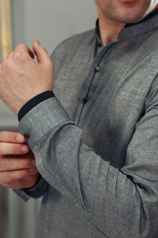 Grey Yarn-Dyed Cotton Shalwar Kameez (2-Piece) - Image 7