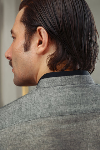 Grey Yarn-Dyed Cotton Shalwar Kameez (2-Piece) - Image 8