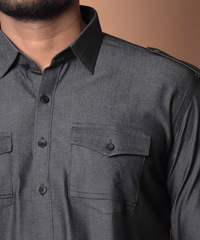 Grey Cotton-Lycra Pathani Suit (2-Piece) - Image 4