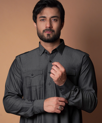 Grey Cotton-Lycra Pathani Suit (2-Piece) - Image 5