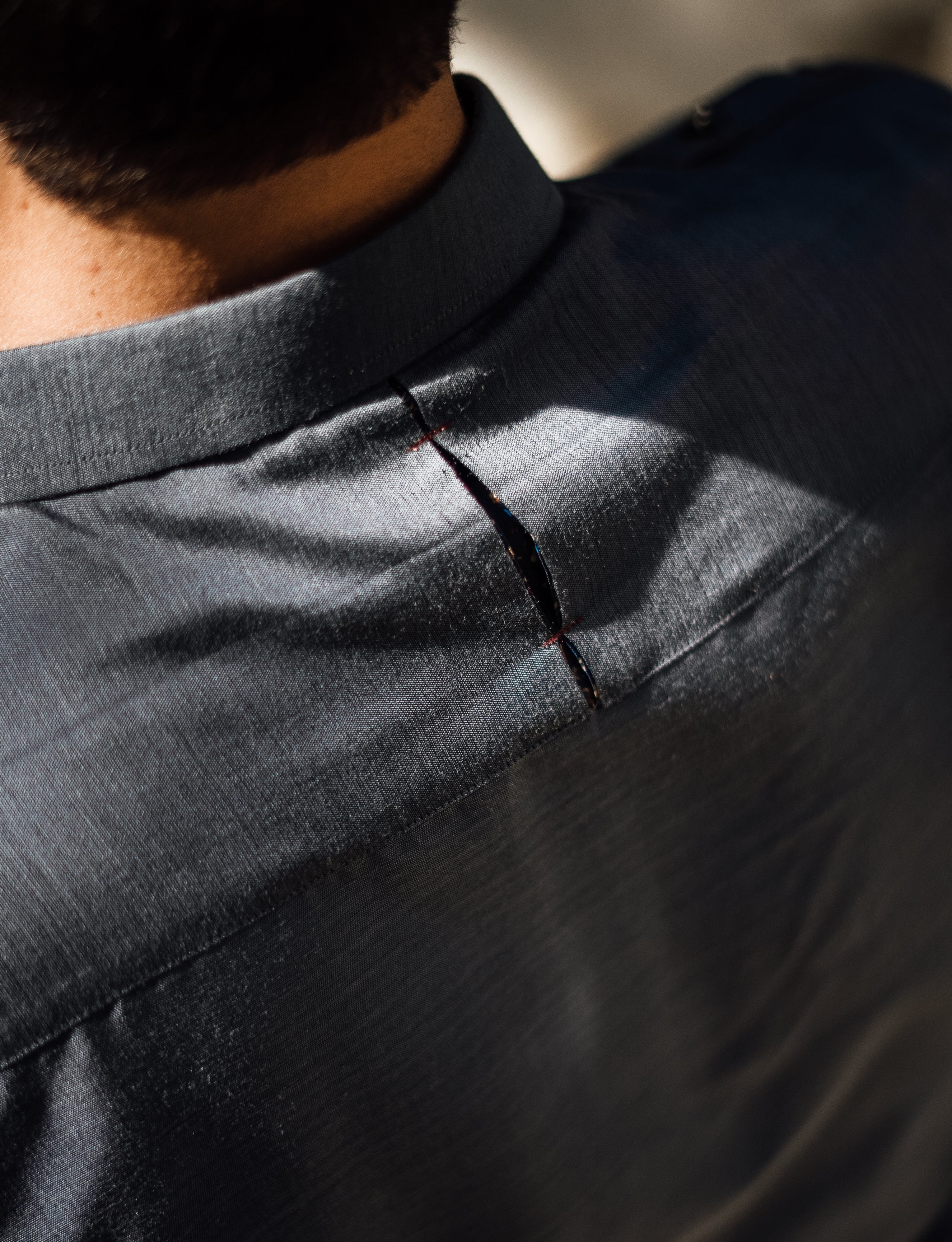 Ocean Grey Cotton Silk Pathani Suit (2-Piece) - Image 4