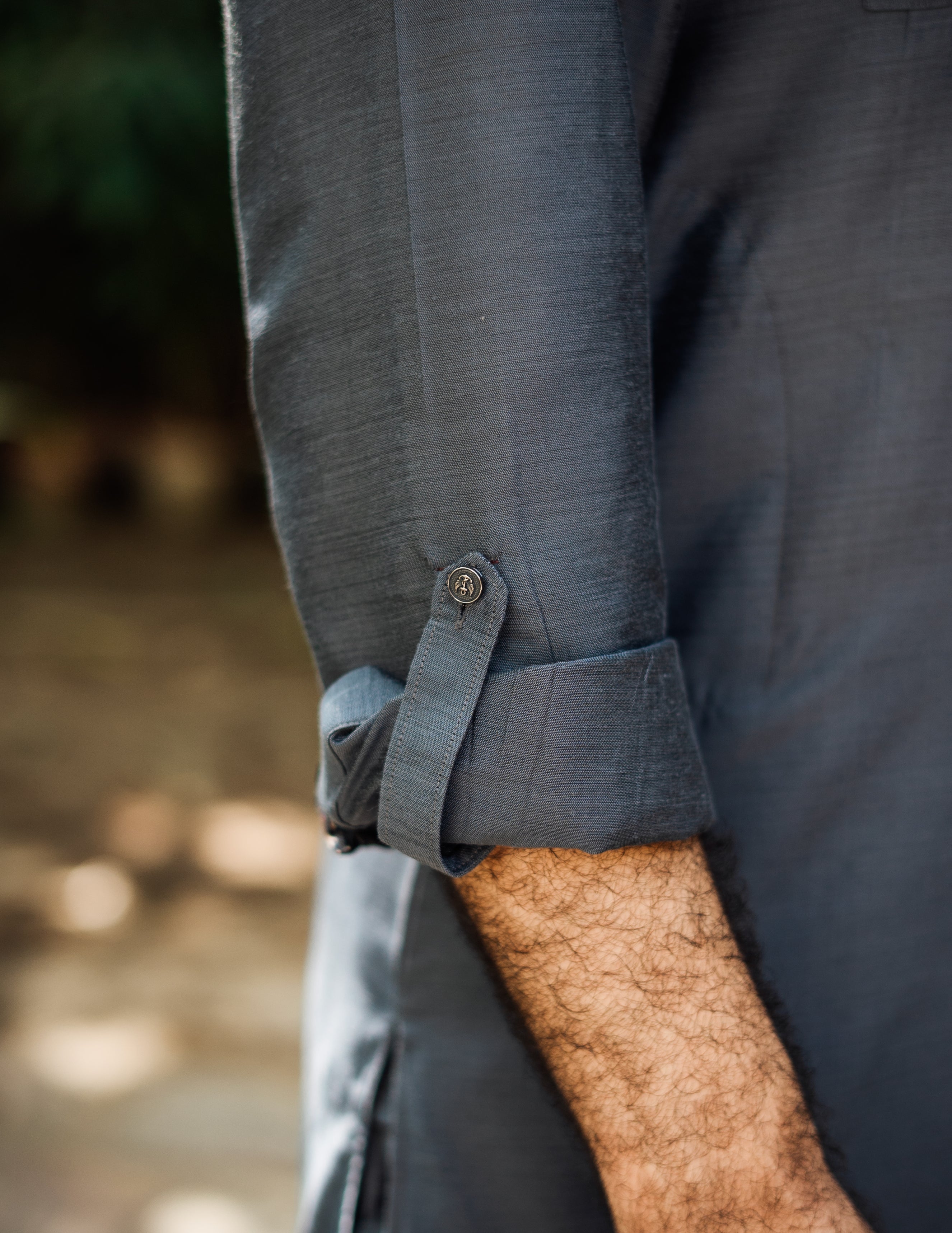 Ocean Grey Cotton Silk Pathani Suit (2-Piece) - Image 5