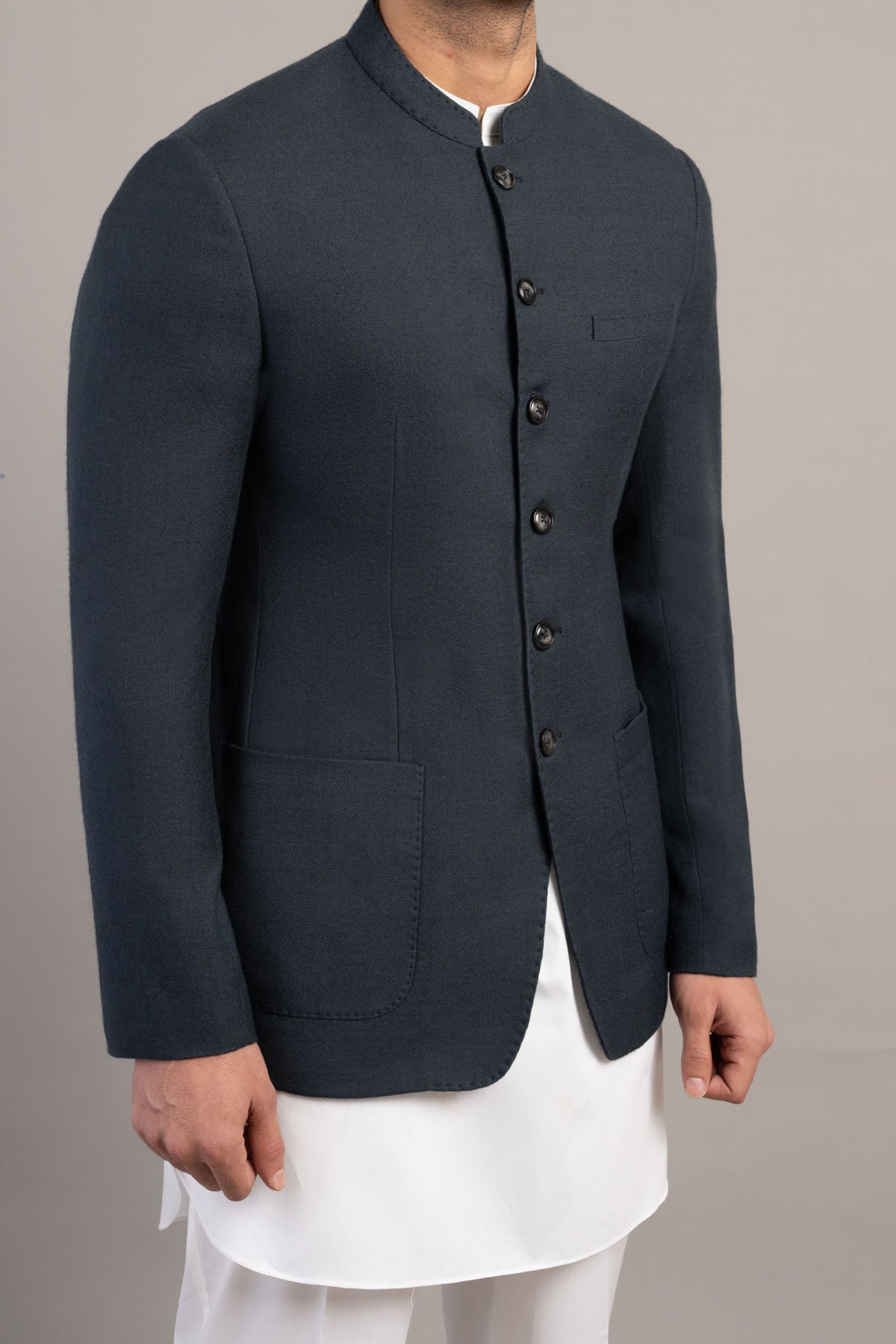 Grey Handloomed Prince Coat (3-Piece) - Image 1