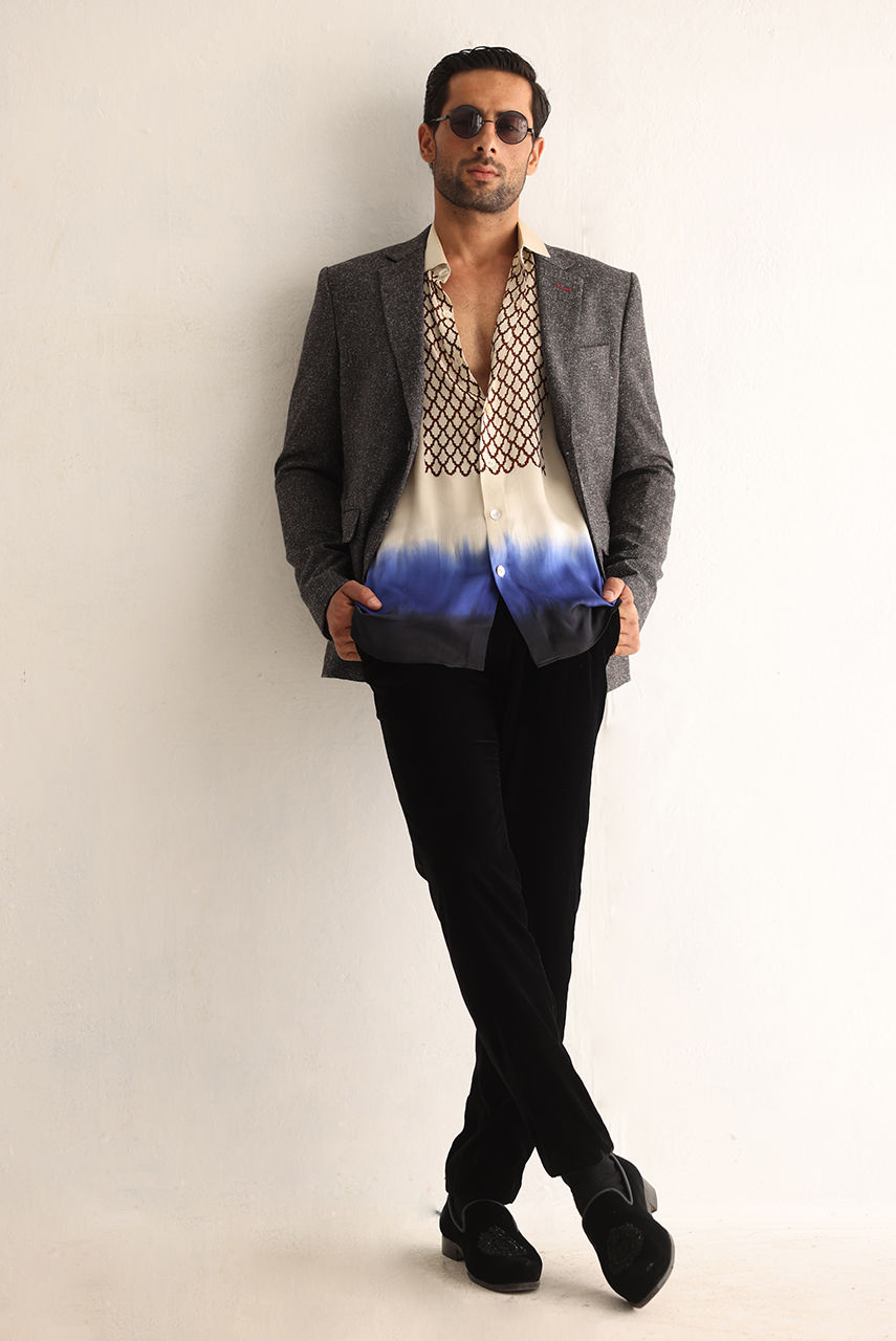 Grey Wool Prince Coat with Silk Shirt (3-Piece) - Image 3