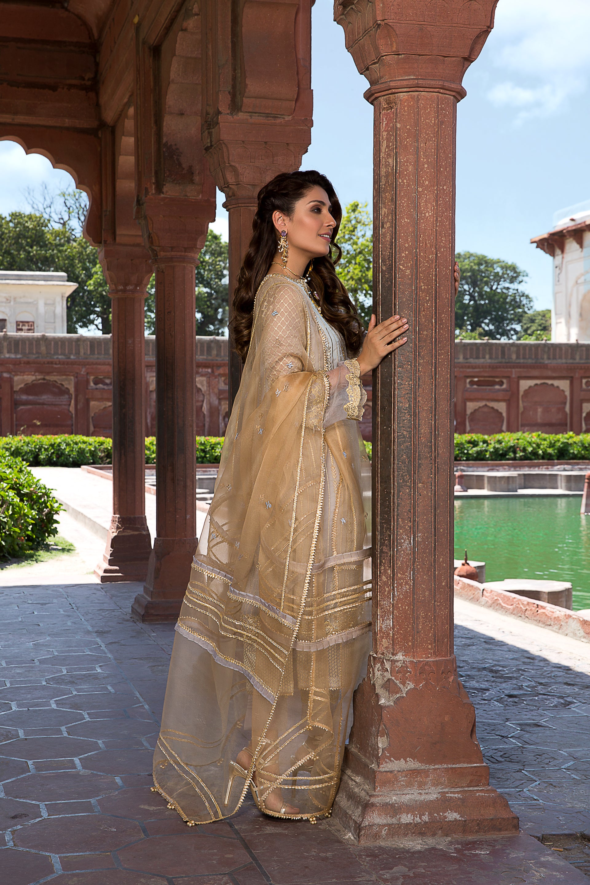 Cloudy Grey Embroidered Chiffon & Organza Straight Suit (3-Piece) - Image 2