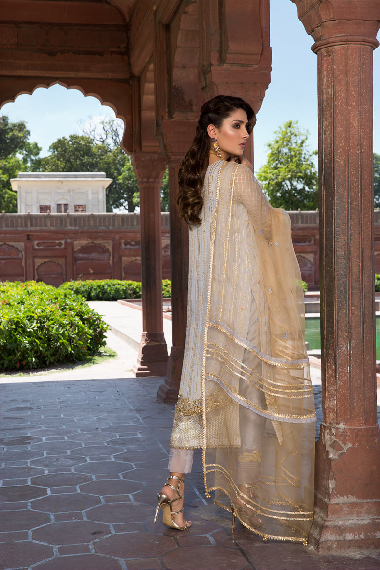 Cloudy Grey Embroidered Chiffon & Organza Straight Suit (3-Piece) - Image 4