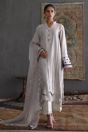 Icy Grey Embroidered Cotton Silk Salwar Kameez (3-Piece) - Image 2