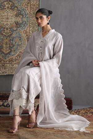 Icy Grey Embroidered Cotton Silk Salwar Kameez (3-Piece) - Image 3