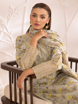 Pakistani Soft Grey Embroidered Cotton Salwar Kameez (3-Piece) - Image 12