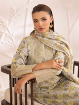 Pakistani Soft Grey Embroidered Cotton Salwar Kameez (3-Piece) - Image 13