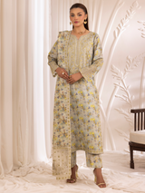 Pakistani Soft Grey Embroidered Cotton Salwar Kameez (3-Piece) - Image 2