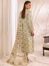 Pakistani Soft Grey Embroidered Cotton Salwar Kameez (3-Piece) - Image 3