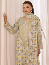 Pakistani Soft Grey Embroidered Cotton Salwar Kameez (3-Piece) - Image 7