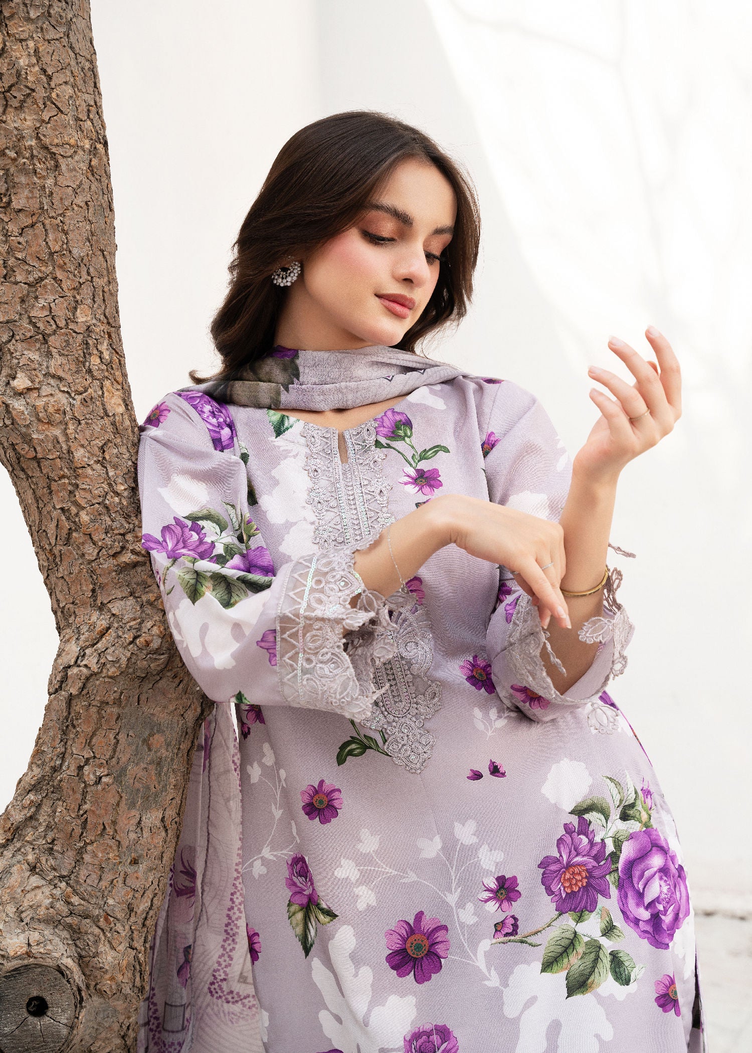 Grey Printed Cotton Kurta Set (3-Piece) - Image 4