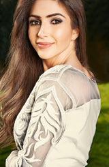 Pakistani Sterling Grey Embroidered Net Salwar Kameez (2-Piece) - Image 3