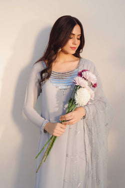 Stone Grey Crystal Georgette Salwar Kameez (3-Piece) - Image 1