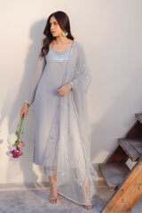 Stone Grey Crystal Georgette Salwar Kameez (3-Piece) - Image 3