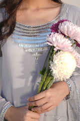 Stone Grey Crystal Georgette Salwar Kameez (3-Piece) - Image 8