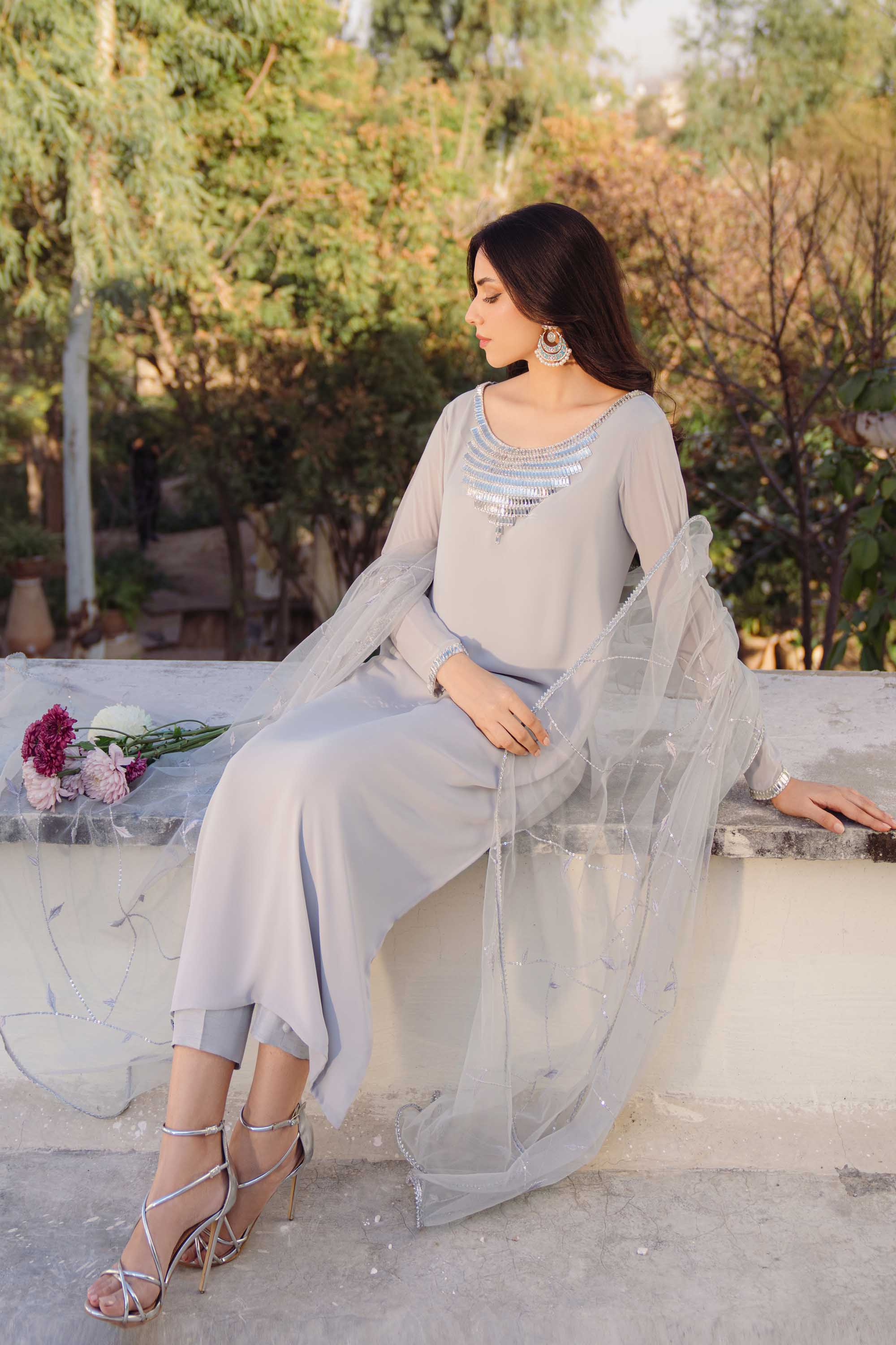 Stone Grey Crystal Georgette Salwar Kameez (3-Piece) - Image 6