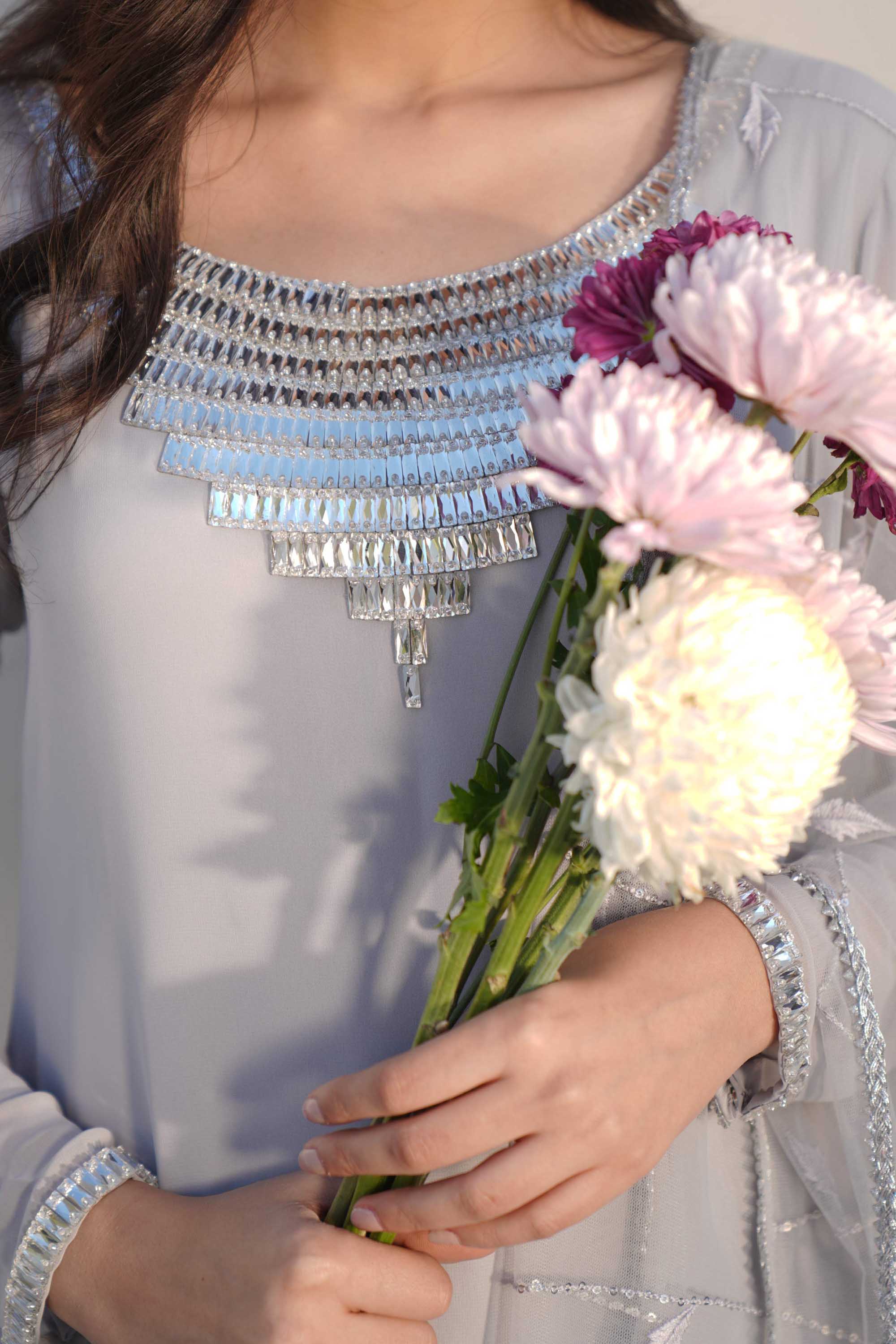 Stone Grey Crystal Georgette Salwar Kameez (3-Piece) - Image 8