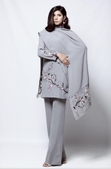 Pakistani Smoky Grey Sequined Georgette Salwar Kameez (3-Piece) - Image 2