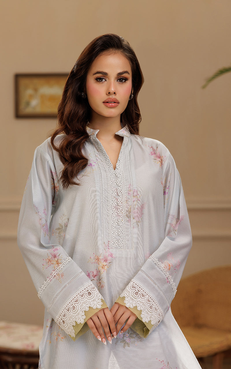 Soft Grey Lace Khadi Net Salwar Kameez (2-Piece) - Image 2