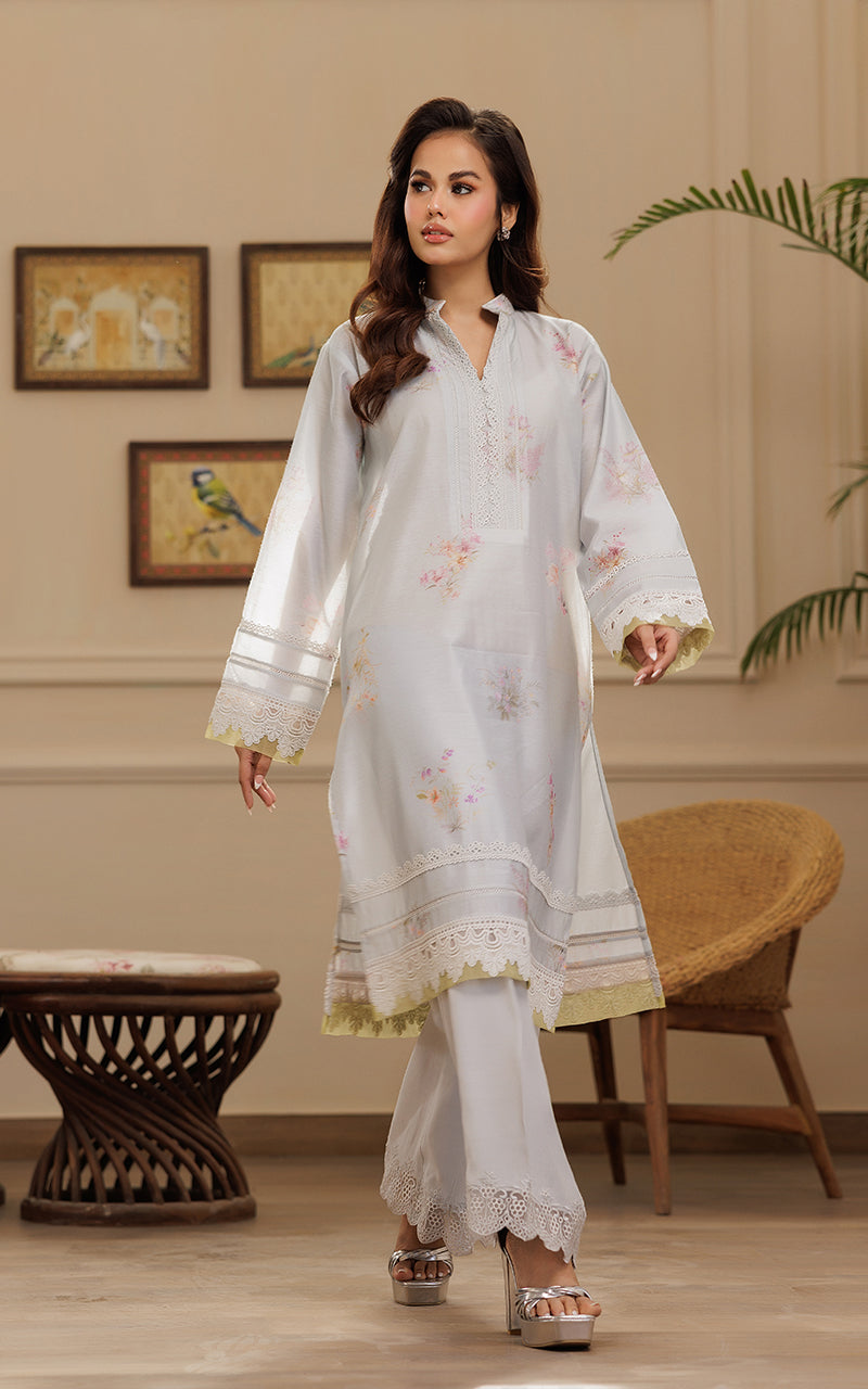 Soft Grey Lace Khadi Net Salwar Kameez (2-Piece) - Image 3