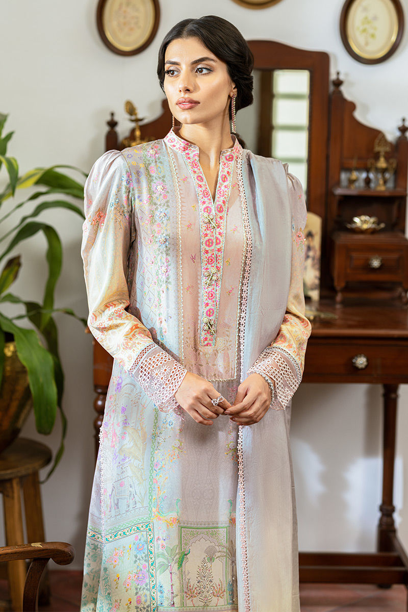 Pakistani Taupe Grey Digital Printed Lawn Salwar Kameez (3-Piece) - Image 2