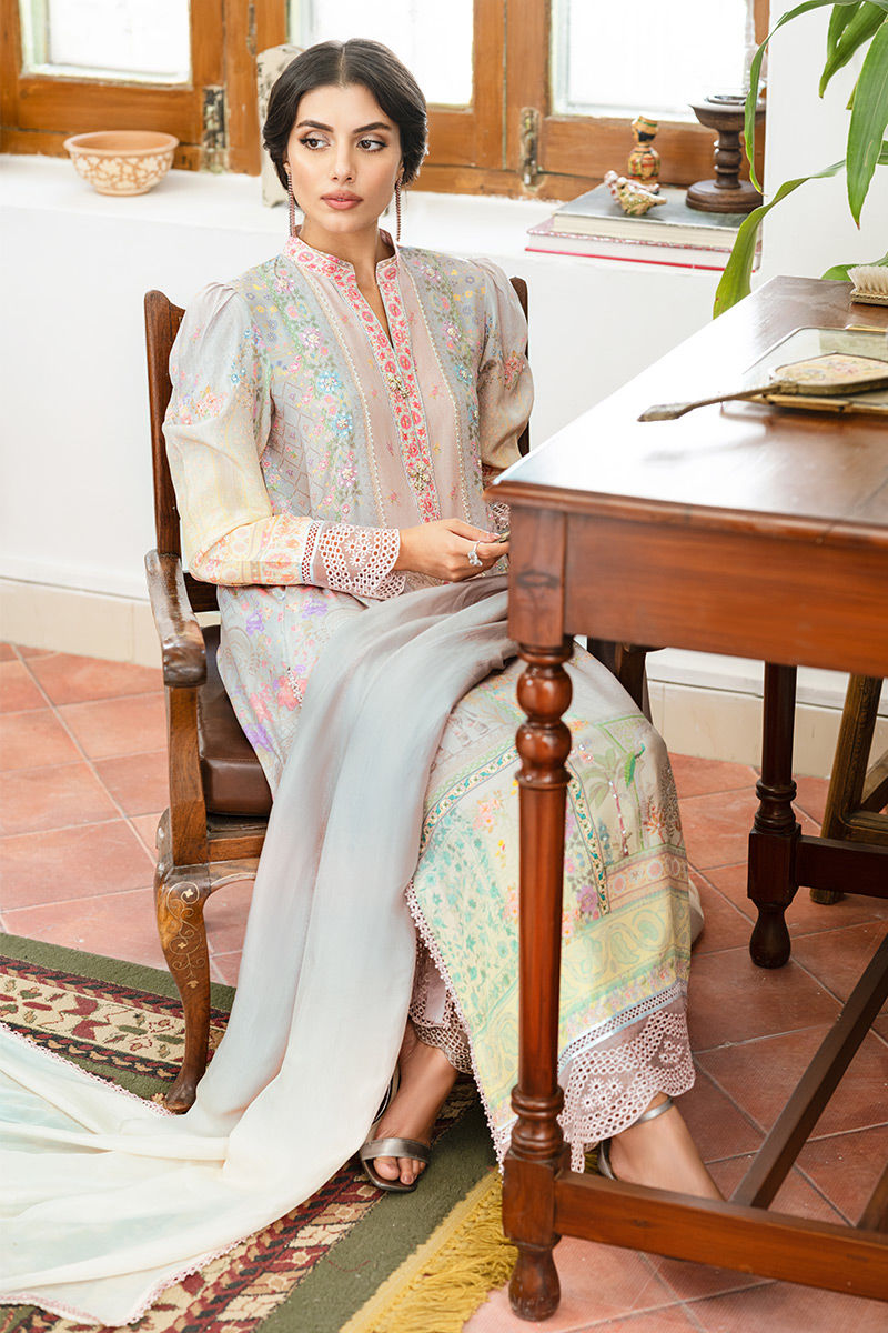 Pakistani Taupe Grey Digital Printed Lawn Salwar Kameez (3-Piece) - Image 6